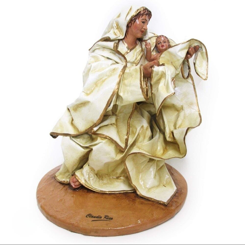 Arte Sacra Di Claudio Riso Virgin Mary & Baby Jesus Paper Maché Handmade Italy
